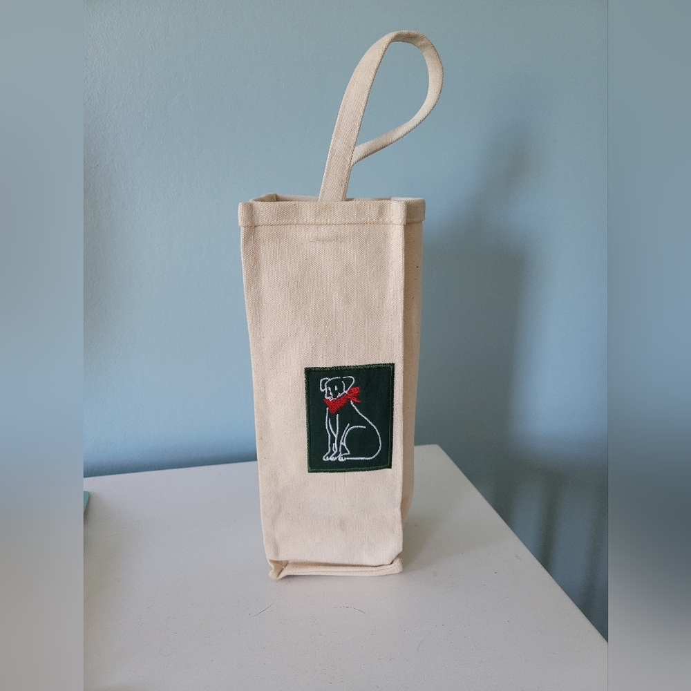 Canvas Wine Bottle Bag with Dog on it